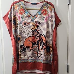Fashion Express Poncho/Tunic with Western Themed Graphic - S/M/L/XL - Rust Color